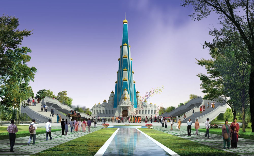 Đền Vrindavan Chandrodaya Mandir ở bang Uttar Pradesh, Ấn Độ. Một khi hoàn thành vào năm 2020-2021,  công trình tôn giáo này sẽ là ngôi đền cao nhất trên thế giới cũng là một trong những ngôi đền đắt nhất thế giới được xây dựng. Ảnh Sputnik